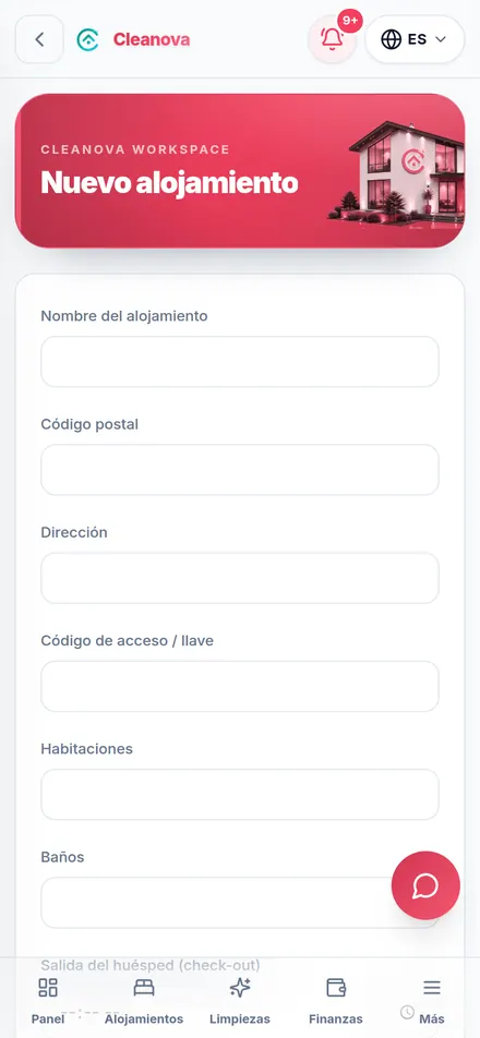 Pulsa «+ Nuevo alojamiento»